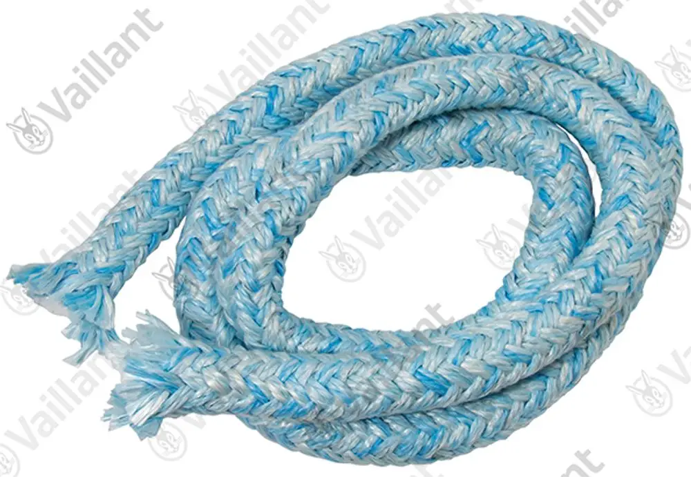 Vaillant Dichtschnur, geflochten in Blau- und Grautönen, flexible Form, aufgerollt. Verwendung in Heizsystemen möglich.